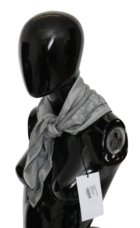 100% silk scarf from CNC Costume National
  Gray printed design
  Logo details
  Made in Italy
  Dimensions: 65cm x 65cm
  Suitable for women
Material: 100% Silk