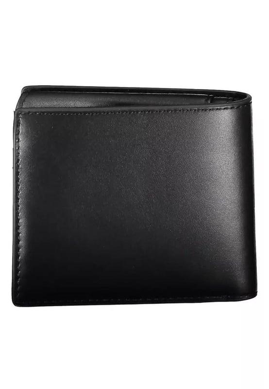 Product: Black Leather Wallet
  Brand: Tommy Hilfiger
  Material: 100% Leather
  Color: Black
  Features: Dual compartments practical coin purse ample space for cards
  Iconic logo with contrasting details
  Country of Origin: CN
  Gender: Men