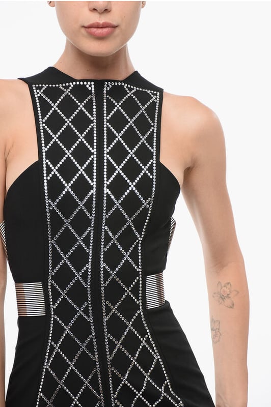 Otoño-Invierno, Negro, Sin mangas, Estrás, Cierre de cremallera, Forrado, Hecho en Italia, Minifalda, Tendencia, Elástico, Encanto francés, P692589
