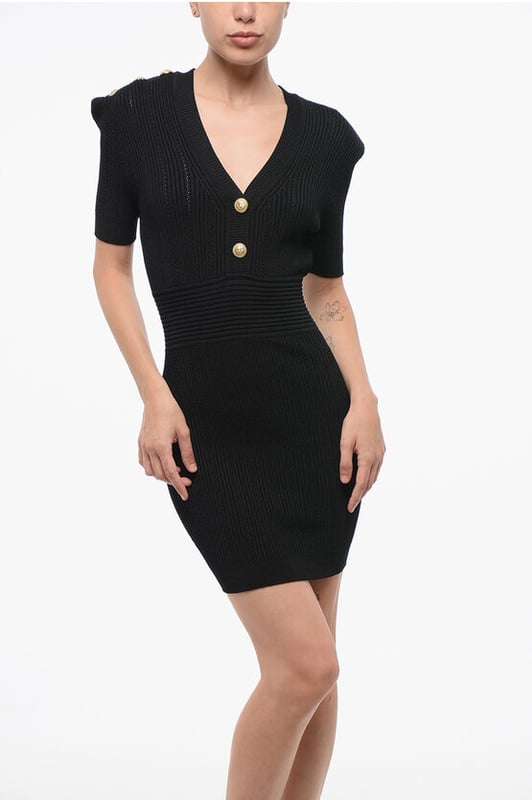 V-hals korte mouwen bodycon jurk in zwart
