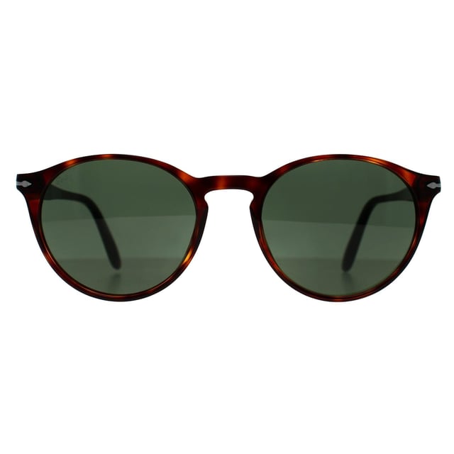 Persol Round Mens Havana Green PO3092SM Persol Round Mens Havana Green PO3092SM Sunglasses are a lovely retro inspired style with the vintage keyhole bridge shape and a vey much in vogue round shape which features the iconic Persol silver arrow at the temples. Mineral glass lenses give superb clarity and the Meflecto flexible temple give a comfortable customised fit.
