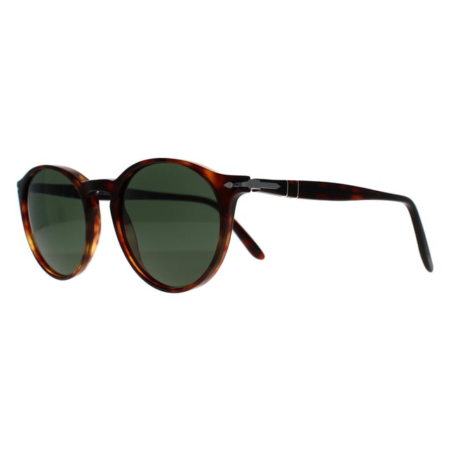 Persol Round Mens Havana Green PO3092SM Persol Round Mens Havana Green PO3092SM Sunglasses are a lovely retro inspired style with the vintage keyhole bridge shape and a vey much in vogue round shape which features the iconic Persol silver arrow at the temples. Mineral glass lenses give superb clarity and the Meflecto flexible temple give a comfortable customised fit.