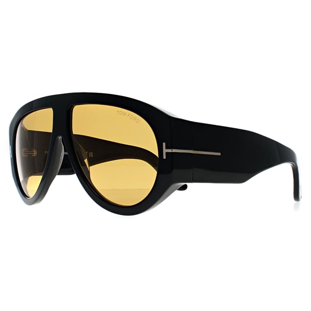 Tom Ford Aviator Mens Shiny Black Brown Bronson FT1044  Sunglasses offer a bold aviator style with a modern twist. Crafted from high-quality acetate, they feature a full-rim frame and the signature metal 'T' logo on the temples. Designed for comfort and durability, these sunglasses provide 100% UV protection