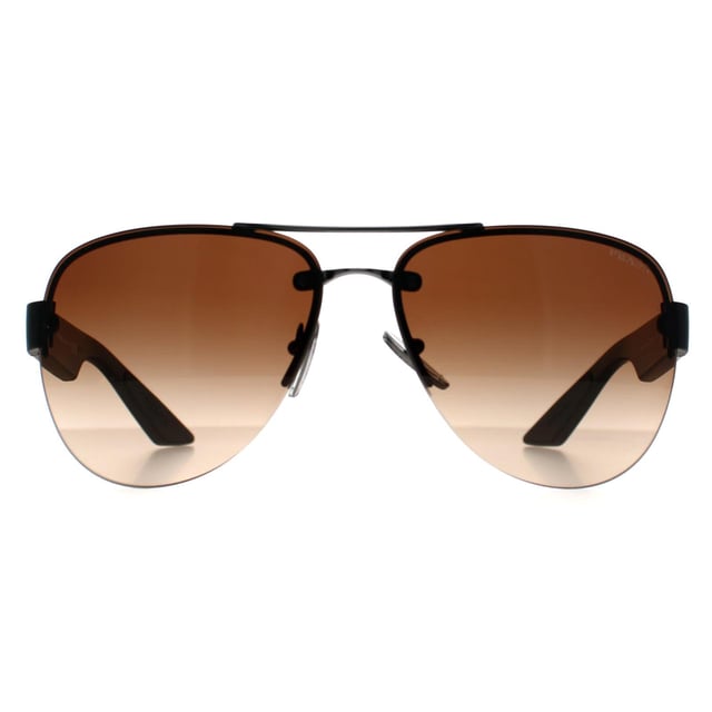 Prada Sport Aviator Mens Gunmetal Brown Gradient PS55YS  Sunglasses combine a sleek, modern design with luxury craftsmanship. Featuring a sophisticated frame, these sunglasses add an upscale touch to any outfit while ensuring your eyes are shielded from the sunâ€™s rays.