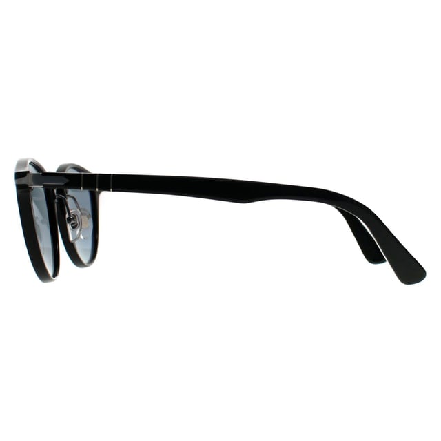 Persol Round Mens Black Light Blue PO3108S  Sunglasses takes its inspiration from that ultimate retro throwback, the typewriter. Rivets represent keys, Typewriter edition is stamped in the interior with classic American Typewriter font, and an impression of the lines of the type bars are subtly carved on the temple tips interiors. The style is completely retro with the round shape and classic metal bridge for a truly unique look.