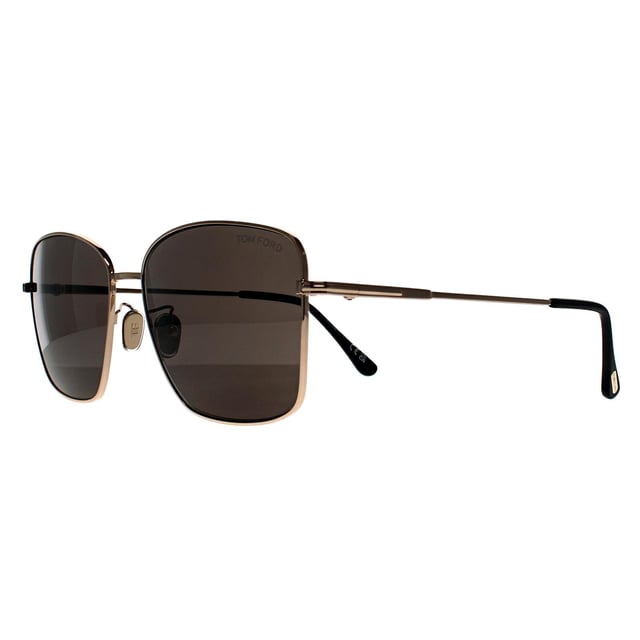 Tom Ford Square Womens Shiny Rose Gold Smoke Grey FT0953-D  Sunglasses is a refined aviator-style sunglass crafted in Italy from sleek metal, graced with a polished gold (or rose-gold) frame and matching bridge. The lenses offer full UV protection and classic Tom Ford branding, the FT0953â€‘D blends vintage aviation charm with modern eleganceâ€”ideal for those seeking timeless luxury with everyday practicality.