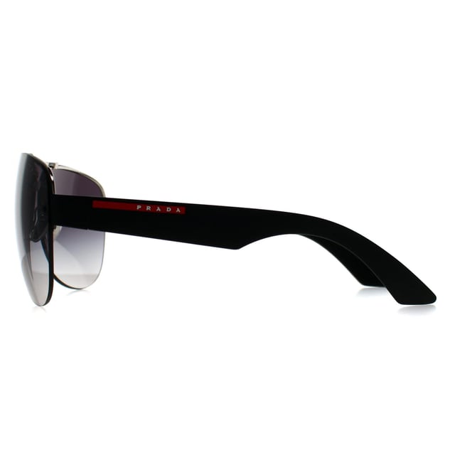 Prada Sport Aviator Mens Silver Grey Gradient PS55YS  Sunglasses combine a sleek, modern design with luxury craftsmanship. Featuring a sophisticated frame, these sunglasses add an upscale touch to any outfit while ensuring your eyes are shielded from the sunâ€™s rays.