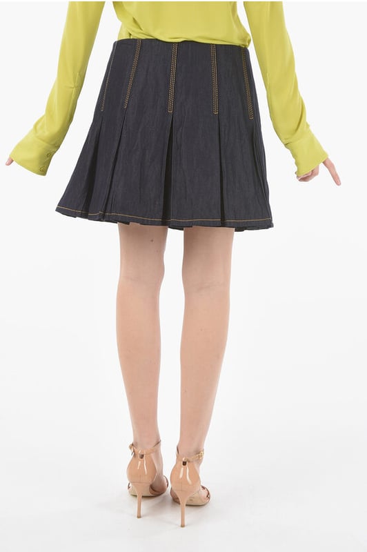Botones, Vestido evasé, Primavera-Verano, Azul, Detalle de costuras en contraste, Algodón vaquero, Plisado, Cremallera lateral, Detalle plisado, Hecho en Italia, Denim Rules, P473557