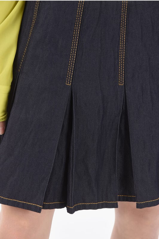 Botones, Vestido evasé, Primavera-Verano, Azul, Detalle de costuras en contraste, Algodón vaquero, Plisado, Cremallera lateral, Detalle plisado, Hecho en Italia, Denim Rules, P473557