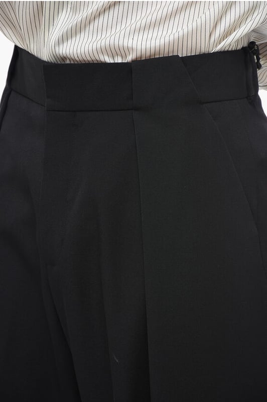 4 bolsillos, Cierre frontal, Cremallera, Cierre con corchetes, Pliegues, Trabillas para cinturón, Hecho en Italia, Lana, Primavera-Verano, Negro, Look festivo, Charm francés, P578850