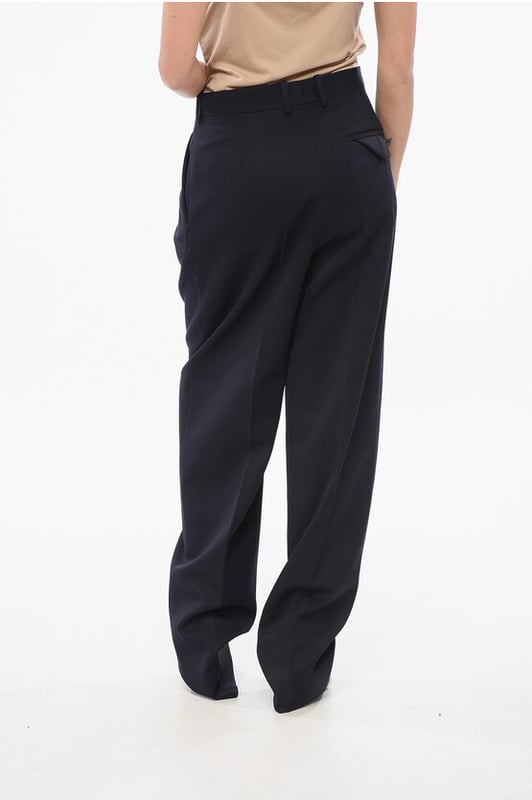 Primavera-Verano, Azul, Pliegues, Talle normal, Lana, Hecho en Italia, Trabillas para cinturón, 3 bolsillos, Cierre oculto, P652730
