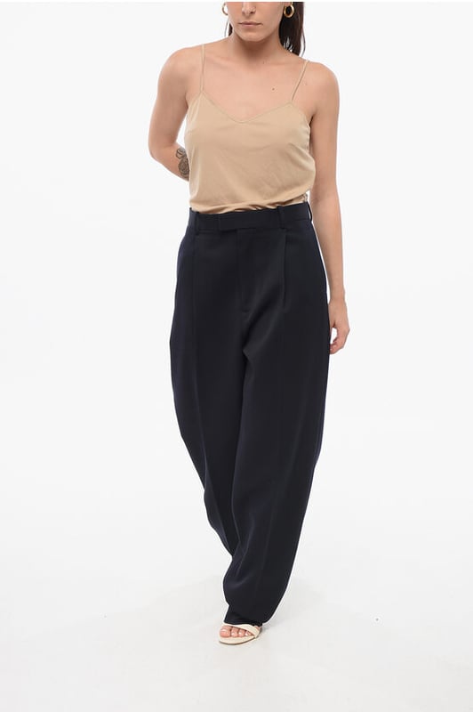 Primavera-Verano, Azul, Pliegues, Talle normal, Lana, Hecho en Italia, Trabillas para cinturón, 3 bolsillos, Cierre oculto, P652730