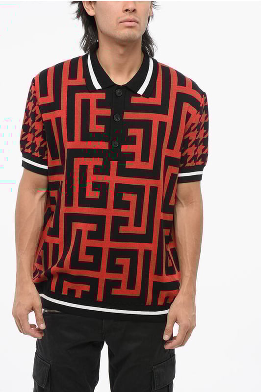 Otoño-Invierno, Negro, Rojo, Botones, Manga corta, Logotipo, Estampado, Hecho en Francia, Punto, Cuello alto, Encanto francés, P692556