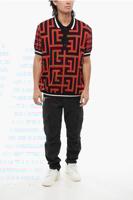 Otoño-Invierno, Negro, Rojo, Botones, Manga corta, Logotipo, Estampado, Hecho en Francia, Punto, Cuello alto, Encanto francés, P692556