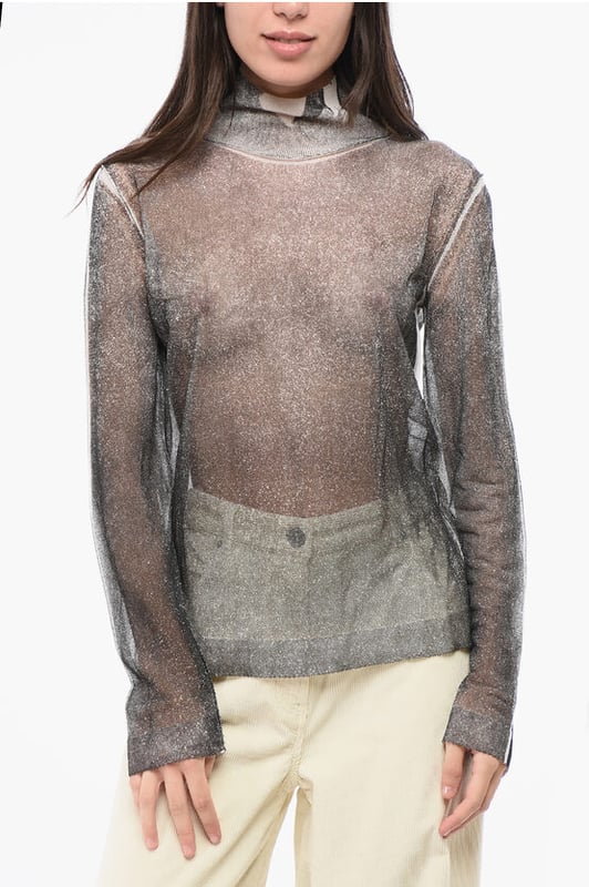 Primavera-Verano, Gris, Mangas largas, Punto ligero, Hecho en Italia, Cuello alto, Punto, P655733