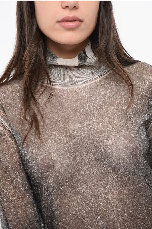 Primavera-Verano, Gris, Mangas largas, Punto ligero, Hecho en Italia, Cuello alto, Punto, P655733