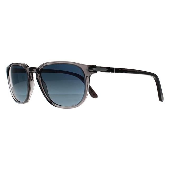 Persol Square Mens Transparent Grey Blue Gradient Polarized PO3019S  Sunglasses have a round lens shape with the typical Persol style and feature the usual Persol arrow motif on the temple. The keyhole type bridge shape is also featured and this look is very much in at the moment.