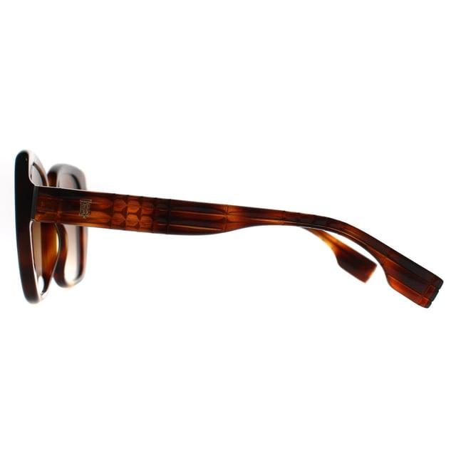 Burberry Square Womens Light Havana Brown Gradient BE4371  Sunglasses are a glamorous square design for anyone who wants to elevate their look. These sunglasses feature a bold frame with a thick acetate construction that adds durability and comfort. The Burberry logo is subtly incorporated on the temples, adding a touch of luxury to the design.