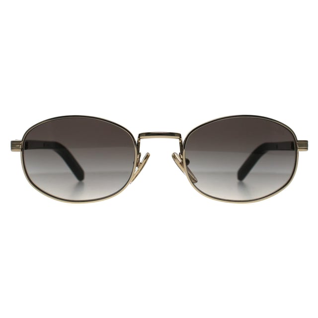 Prada Oval Womens Pale Gold Grey Gradient PRB53S  Sunglasses showcase a refined oval frame with a full-rim metal construction that delivers polished sophistication, merging sleek architectural lines with pradaâ€™s signature commitment to modern luxury.