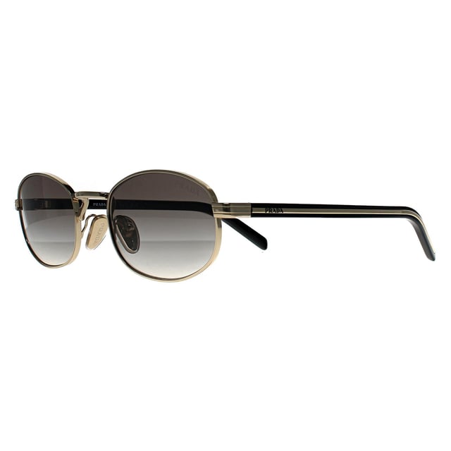 Prada Oval Womens Pale Gold Grey Gradient PRB53S  Sunglasses showcase a refined oval frame with a full-rim metal construction that delivers polished sophistication, merging sleek architectural lines with pradaâ€™s signature commitment to modern luxury.