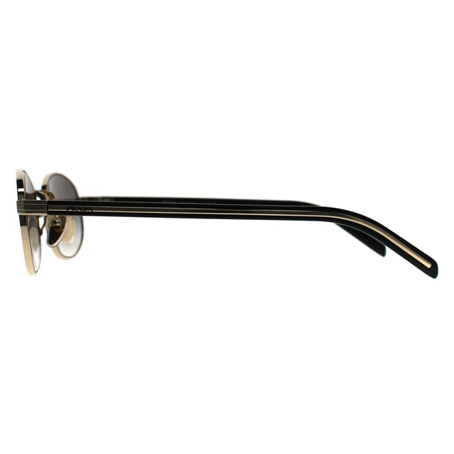 Prada Oval Womens Pale Gold Grey Gradient PRB53S  Sunglasses showcase a refined oval frame with a full-rim metal construction that delivers polished sophistication, merging sleek architectural lines with pradaâ€™s signature commitment to modern luxury.