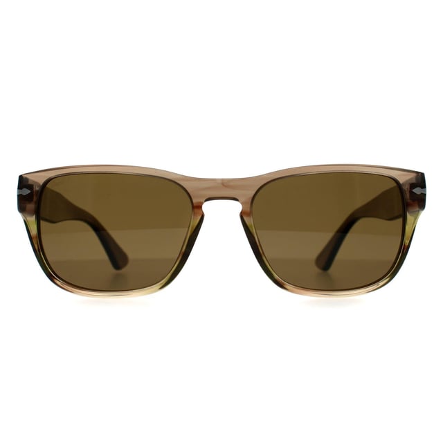 Persol Square Mens Striped Brown Green Brown Polarized PO3341S  Sunglasses offer a bold and confident look with their robust frame and distinctive design. Combining comfort and luxury, these sunglasses are perfect for those seeking a statement accessory with lasting appeal.