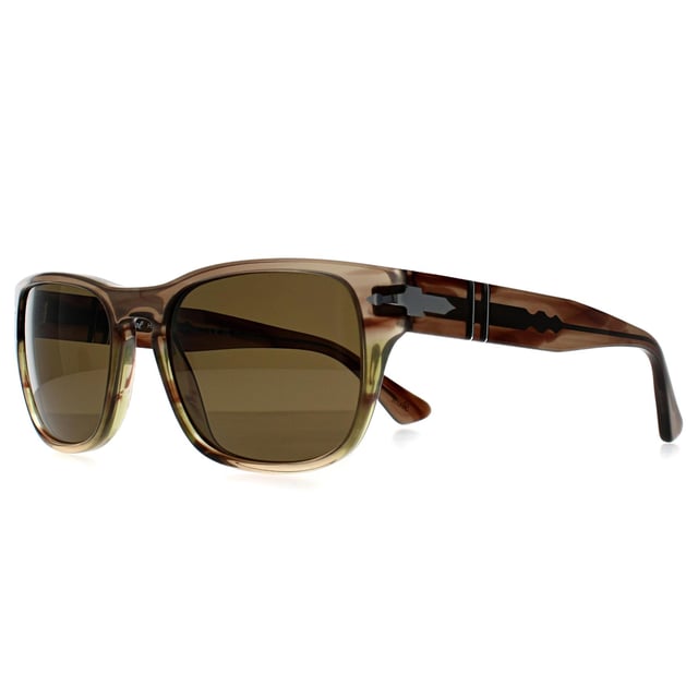 Persol Square Mens Striped Brown Green Brown Polarized PO3341S  Sunglasses offer a bold and confident look with their robust frame and distinctive design. Combining comfort and luxury, these sunglasses are perfect for those seeking a statement accessory with lasting appeal.