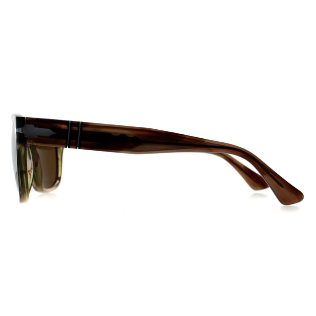 Persol Square Mens Striped Brown Green Brown Polarized PO3341S  Sunglasses offer a bold and confident look with their robust frame and distinctive design. Combining comfort and luxury, these sunglasses are perfect for those seeking a statement accessory with lasting appeal.