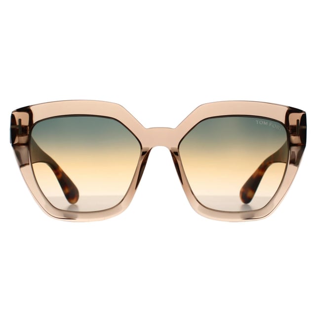 Tom Ford Cat Eye Womens Shiny Light Brown Blue Gradient FT0939 Phoebe  Sunglasses feature wide winged temples on this strong cat eye style with a very bold silhouette