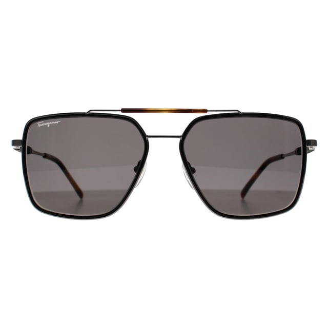 Salvatore Ferragamo Square Mens Dark Ruthenium Brown Grey SF298S  Sunglasses feature an elegant square-acetate frame with smooth, refined lines. They showcase subtle Ferragamo branding on the temples and provide full UV protection. Lightweight yet sturdy, these sunglasses offer both timeless style and everyday comfort.