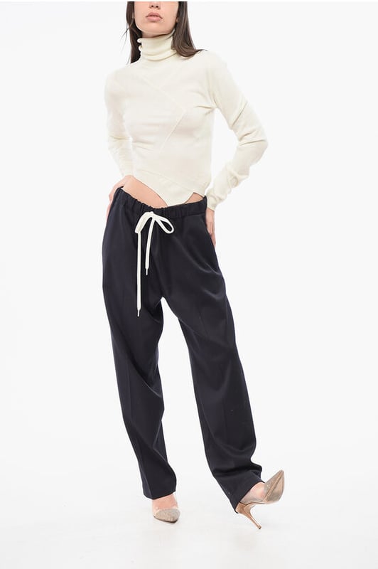 Lente-Zomer, Blauw, Elastische tailleband, 3 zakken, Logo, Gemaakt in Italië, Opgestikte zak, Platte voorkant, Stretch, P655735