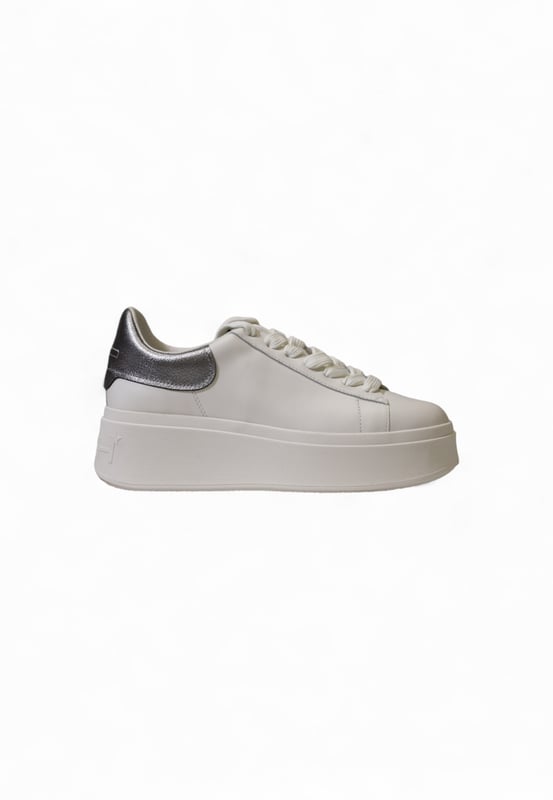 White leather and fabric sneakers with rubber sole
  Article code: MOBY
  Color: white
  Fastening: laces
  Season: fall/winter
  Composition: 80% leather 20% fabric
  Gender: women
Material: Leather upper  rubber sole