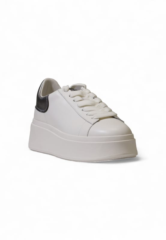White leather and fabric sneakers with rubber sole
  Article code: MOBY
  Color: white
  Fastening: laces
  Season: fall/winter
  Composition: 80% leather 20% fabric
  Gender: women
Material: Leather upper  rubber sole