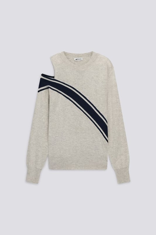 Un compañero versátil para los looks diarios, este jersey presenta un estampado diagonal y un hombro recortado. Imprescindible para un fondo de armario de temporada con un aire sporty chic.   Características principales:  Mezcla de viscosa y cachemira Corte recto Estampado diagonal de intarsia Corte en el hombro derecho