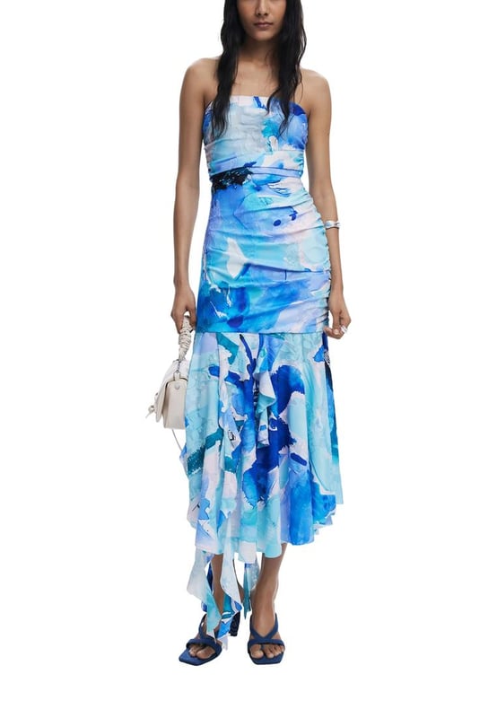 Brand: Desigual
  Gender: Women
  Type: Dresses
  Season: Spring/Summer
  Color: blue
  Fastening: with zip
  Neckline: square neckline
  Article code: 25WWVKX7
  Composition: 94% polyester 6% elastane
  Washing: machine wash at 30Â°C
Material: Polyester