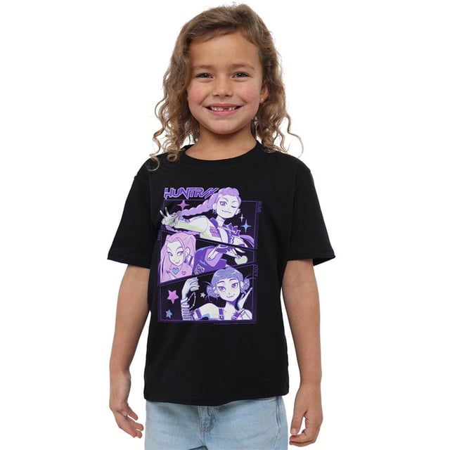 100% Ringspun Cotton. Fabric: 4 Way Stretch, Jersey, Midweight, Pre-Shrunk, Weave. Design: Anime, Printed, Stars, Text. Characters: Huntr/X. Neckline: Crew Neck, Ribbed. Sleeve-Type: Short-Sleeved. Fabric Technology: Breathable, Fade Resistant. Heavy Duty, Tagless. 100% Officially Licensed. 7-8 Years: 32 in. 12-13 Years: 39 in. 3-4 Years: 27 in. 9-11 Years: 36 in. 5-6 Years: 29 in.