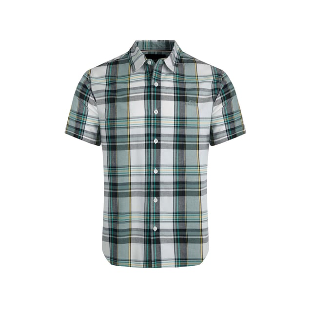100% Organic Cotton. Fabric: Woven. Design: Checked, Embroidered, Logo. Fastening: Button-Down. Sleeve-Type: Short-Sleeved. Neckline: Turn Down Collar. Fabric Technology: Breathable, Lightweight. S: 37 in. M: 40 in. L: 43 in. XL: 46 in. XXL: 49 in. 3XL: 52 in. 4XL: 55 in. 5XL: 58 in.