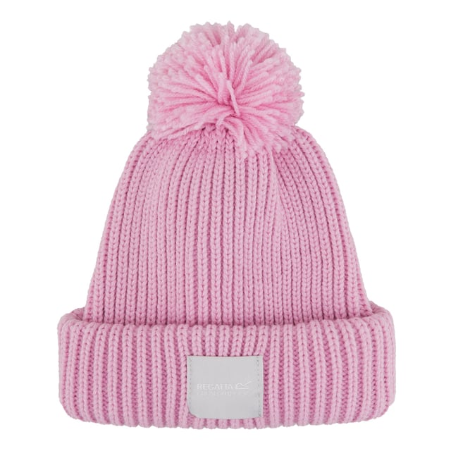 100% Acrylic. Fabric: Knitted. Design: Logo. Pom Pom, Ribbed, Turned-Back Hem.