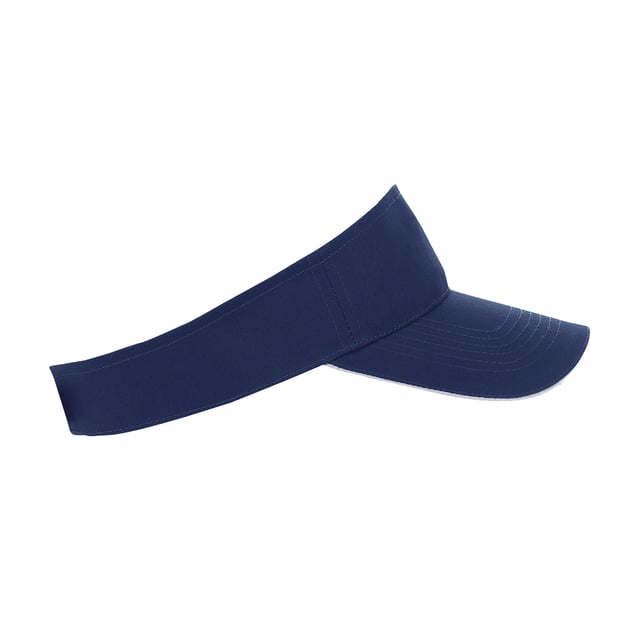 Unisex sun visor. Pre-curved contrast sandwich peak. Tear release adjustable fastening. Fabric: 100% Cotton.