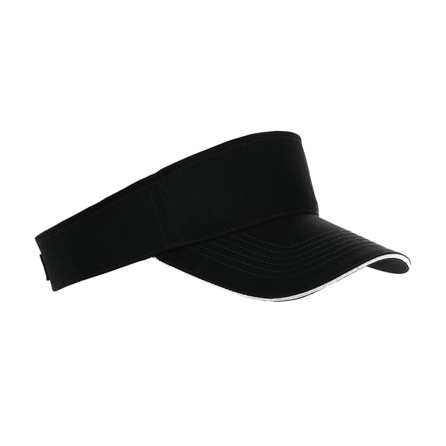 Unisex sun visor. Pre-curved contrast sandwich peak. Tear release adjustable fastening. Fabric: 100% Cotton.
