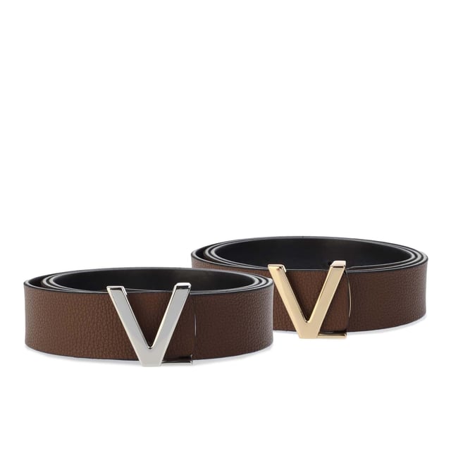 Valentino Belt Gift Set in brown.- Leather belt with 1 x silver tone and 1 x gold tone detachable V-design buckles- Presented in branded gift box- Main material: 100% Leather