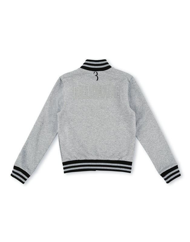 The brand's lettering encapsulates one's belonging to a special family. On this cotton fleece zip-up jacket it is printed on the back. Two slit pockets. The contrasting stripes jacquarded on the ribbed hems give the item a sportier look.