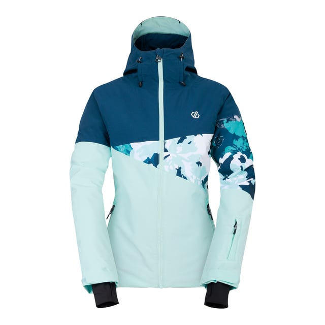 Filling: Recycled. Lining: Recycled Polyester. Fabric: Stretch. Design: Colour Block, Leaf Print, Logo. Fabric Technology: ARED 30/30, Breathable, Durable, DWR Finish, High Warmth, PFC Free, PFOA Free, PFOS Free, Water Repellent, Waterproof. Cuff: Adjustable. Sleeve-Type: Articulated, Long-Sleeved. Chin Guard, Gel Grip, Goggle Wipe, Inner Zip Guard, Integrated Snowskirt, Padded, Scrim Back Panel, Taped Seams. Neckline: Hooded. Hood Features: Grown On Hood, Toggle Adjuster. Pockets: Ski Pass Pocket, 2 Side Pockets, Zip, Stow Pocket. Fastening: Full Zip. 30000g/m²/24hrs. Waterproof Rating: 30000mm. Hem: Adjustable. 8 UK: 32 in. 10 UK: 34 in. 12 UK: 36 in. 14 UK: 38 in. 18 UK: 43 in.