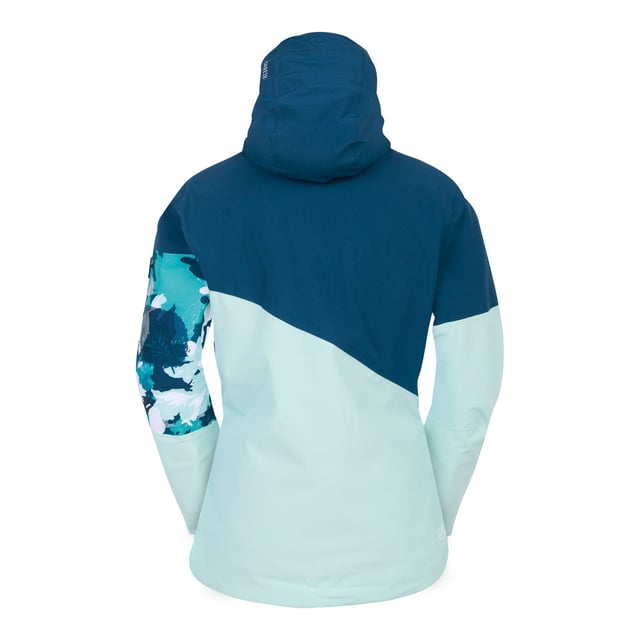 Filling: Recycled. Lining: Recycled Polyester. Fabric: Stretch. Design: Colour Block, Leaf Print, Logo. Fabric Technology: ARED 30/30, Breathable, Durable, DWR Finish, High Warmth, PFC Free, PFOA Free, PFOS Free, Water Repellent, Waterproof. Cuff: Adjustable. Sleeve-Type: Articulated, Long-Sleeved. Chin Guard, Gel Grip, Goggle Wipe, Inner Zip Guard, Integrated Snowskirt, Padded, Scrim Back Panel, Taped Seams. Neckline: Hooded. Hood Features: Grown On Hood, Toggle Adjuster. Pockets: Ski Pass Pocket, 2 Side Pockets, Zip, Stow Pocket. Fastening: Full Zip. 30000g/m²/24hrs. Waterproof Rating: 30000mm. Hem: Adjustable. 8 UK: 32 in. 10 UK: 34 in. 12 UK: 36 in. 14 UK: 38 in. 18 UK: 43 in.
