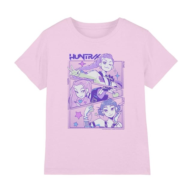 100% Ringspun Cotton. Fabric: 4 Way Stretch, Jersey, Midweight, Pre-Shrunk, Weave. Design: Anime, Printed, Stars, Text. Characters: Huntr/X. Neckline: Crew Neck, Ribbed. Sleeve-Type: Short-Sleeved. Fabric Technology: Breathable, Fade Resistant. Heavy Duty, Tagless. 100% Officially Licensed. 7-8 Years: 32 in. 12-13 Years: 39 in. 3-4 Years: 27 in. 9-11 Years: 36 in. 5-6 Years: 29 in.