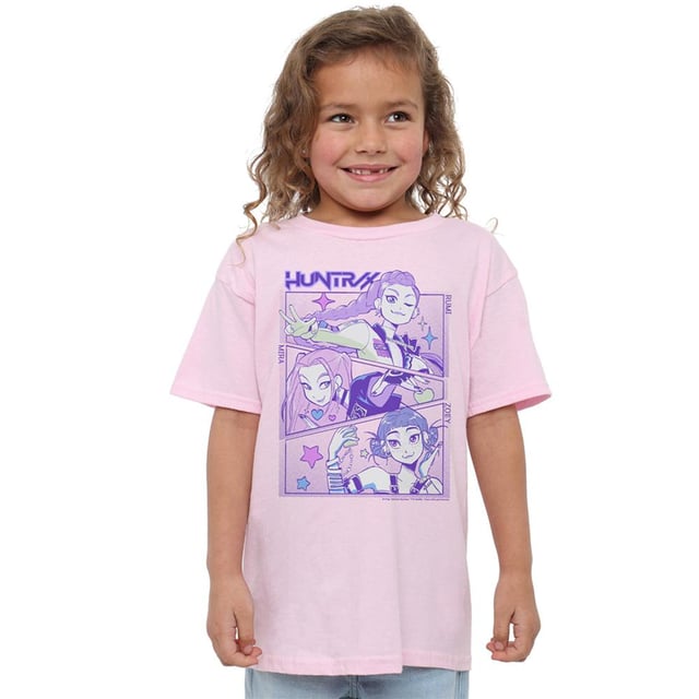 100% Ringspun Cotton. Fabric: 4 Way Stretch, Jersey, Midweight, Pre-Shrunk, Weave. Design: Anime, Printed, Stars, Text. Characters: Huntr/X. Neckline: Crew Neck, Ribbed. Sleeve-Type: Short-Sleeved. Fabric Technology: Breathable, Fade Resistant. Heavy Duty, Tagless. 100% Officially Licensed. 7-8 Years: 32 in. 12-13 Years: 39 in. 3-4 Years: 27 in. 9-11 Years: 36 in. 5-6 Years: 29 in.