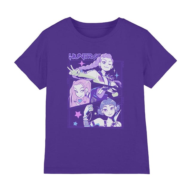 100% Ringspun Cotton. Fabric: 4 Way Stretch, Jersey, Midweight, Pre-Shrunk, Weave. Design: Anime, Printed, Stars, Text. Characters: Huntr/X. Neckline: Crew Neck, Ribbed. Sleeve-Type: Short-Sleeved. Fabric Technology: Breathable, Fade Resistant. Heavy Duty, Tagless. 100% Officially Licensed. 7-8 Years: 32 in. 12-13 Years: 39 in. 3-4 Years: 27 in. 9-11 Years: 36 in. 5-6 Years: 29 in.