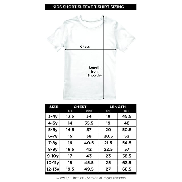 100% Ringspun Cotton. Fabric: Midweight, Pre-Shrunk, Weave. Characters: Huntr/X. Design: Logo, Photograph. Neckline: Crew Neck, Ribbed. Sleeve-Type: Short-Sleeved. Hem: Straight. Fabric Technology: Breathable, Fade Resistant. Tagless. 100% Officially Licensed. Fit: Regular. 3-4 Years: 27 in. 9-11 Years: 36 in. 5-6 Years: 29 in. 12-13 Years: 39 in. 7-8 Years: 32 in.