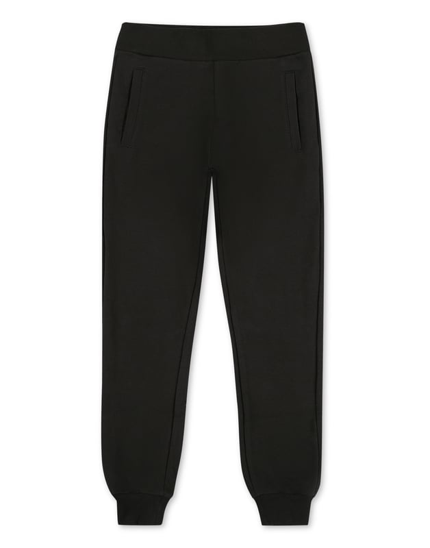 The brand's lettering is the defining feature of these cotton fleece sweatpants. It is printed all-over the right rear pocket. Two slit pockets on the front and one on the back. Ribbed waistband and bottom cuffs.