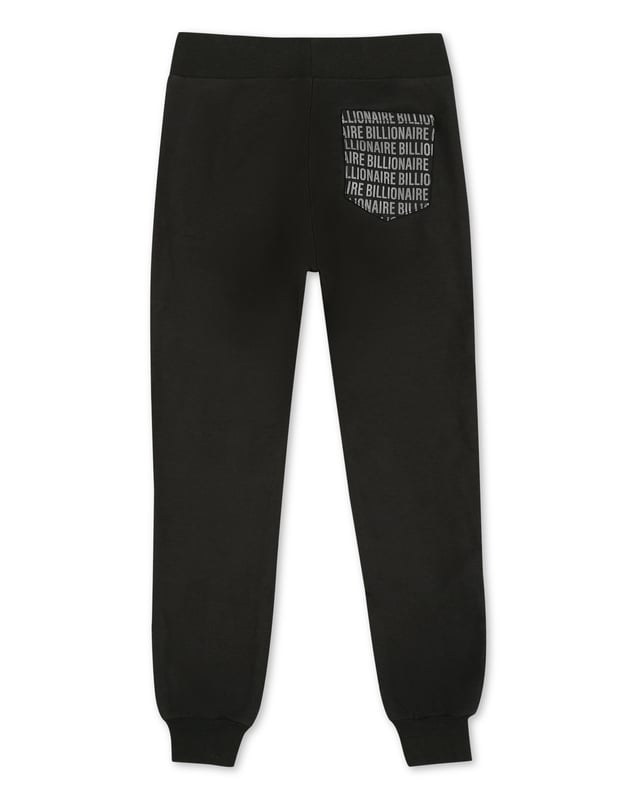 The brand's lettering is the defining feature of these cotton fleece sweatpants. It is printed all-over the right rear pocket. Two slit pockets on the front and one on the back. Ribbed waistband and bottom cuffs.